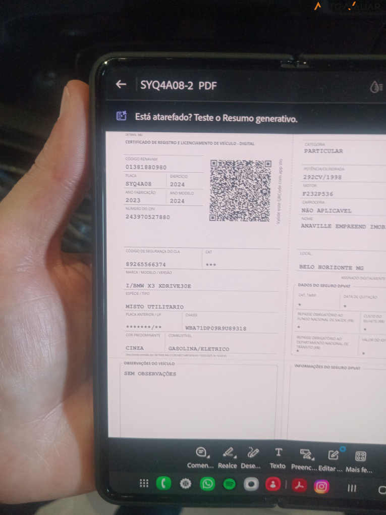 BMW X3 2.0 16V H&Iacute;BRIDO M SPORT XDRIVE30E STEPTRONIC