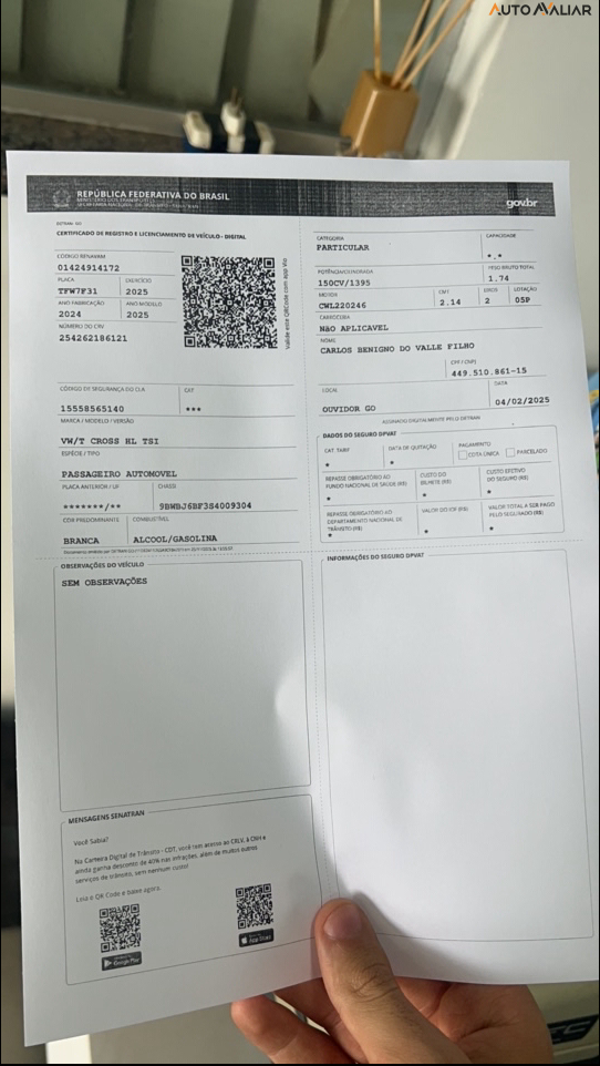 VOLKSWAGEN T-CROSS 1.4 250 TSI TOTAL FLEX HIGHLINE AUTOM&Aacute;TICO