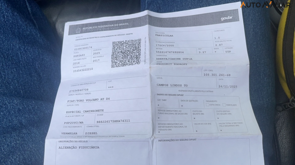 FIAT TORO 2.0 16V TURBO DIESEL VOLCANO 4WD AT9