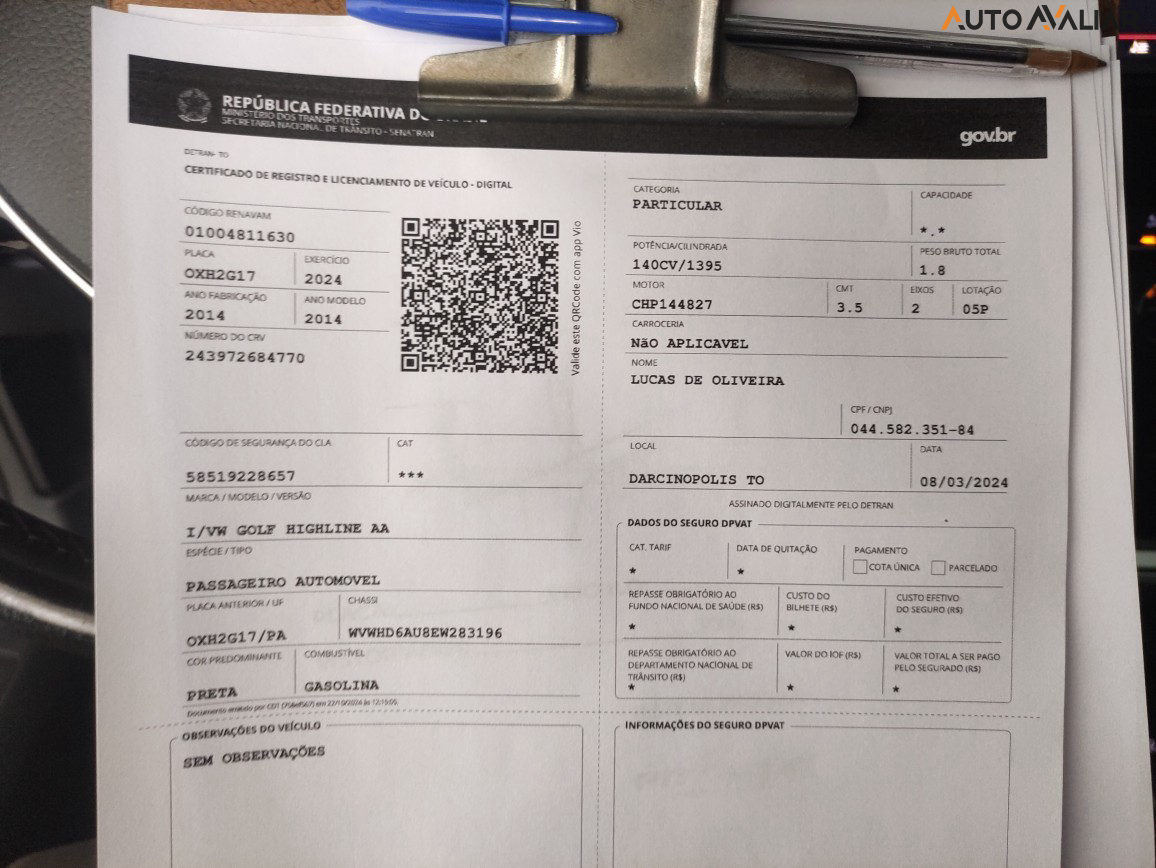 VOLKSWAGEN GOLF 1.4 TSI HIGHLINE 16V GASOLINA 4P AUTOMATICO