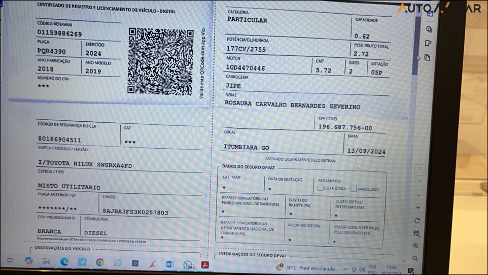 TOYOTA HILUX SW4 2.8 SRX 4X4 16V TURBO INTERCOOLER DIESEL 4P AUTOMATICO