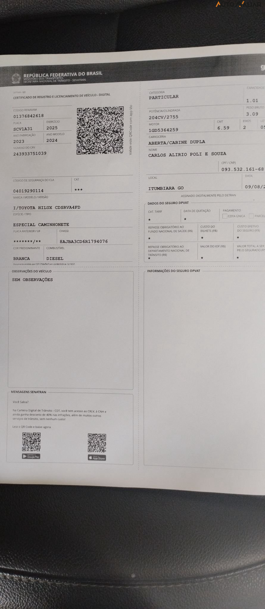 TOYOTA HILUX 2.8 D-4D TURBO DIESEL CD SRV 4X4 AUTOM&Aacute;TICO