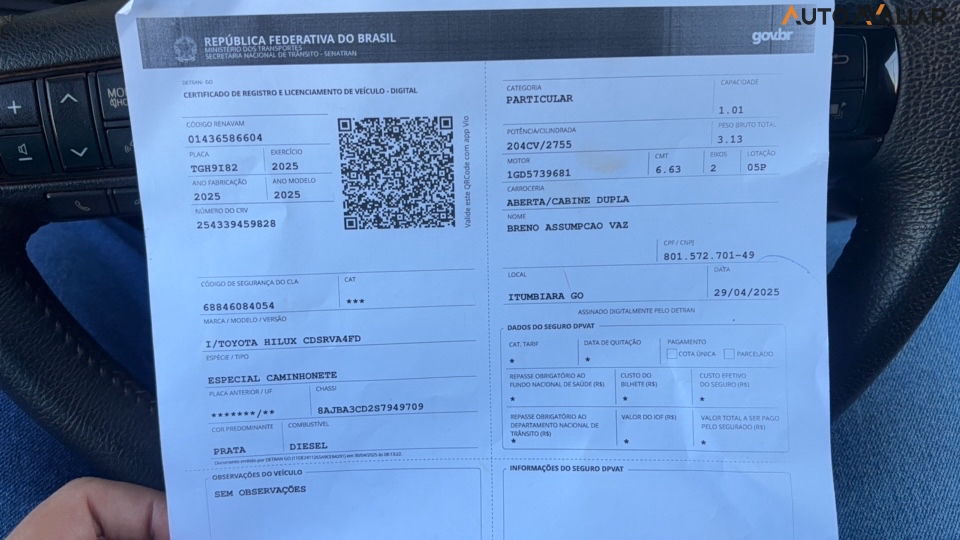 TOYOTA HILUX 2.8 D-4D TURBO DIESEL CD SRV 4X4 AUTOM&Aacute;TICO