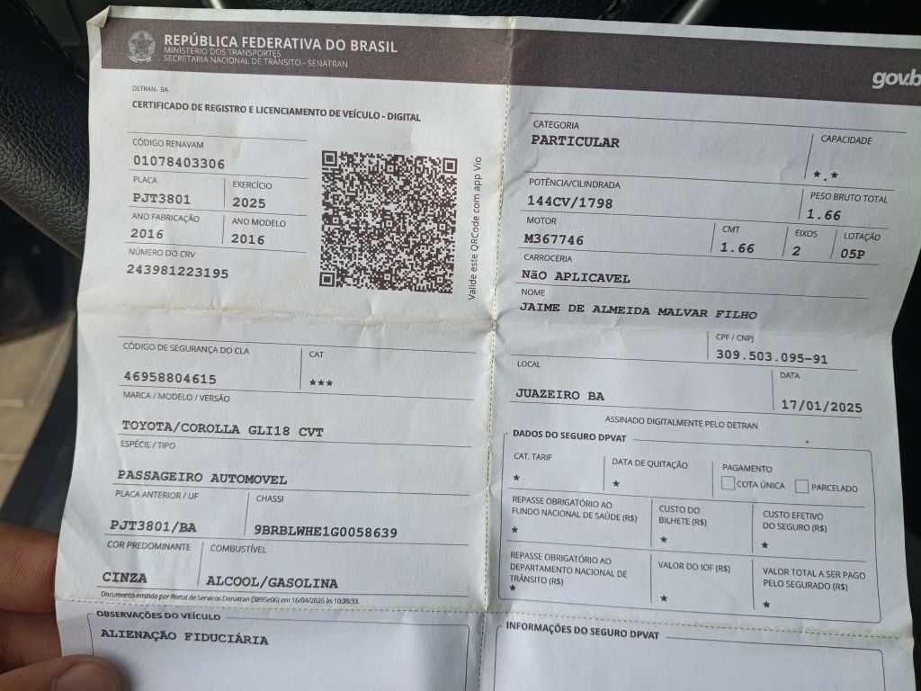 TOYOTA COROLLA 1.8 GLI 16V FLEX 4P AUTOMATICO