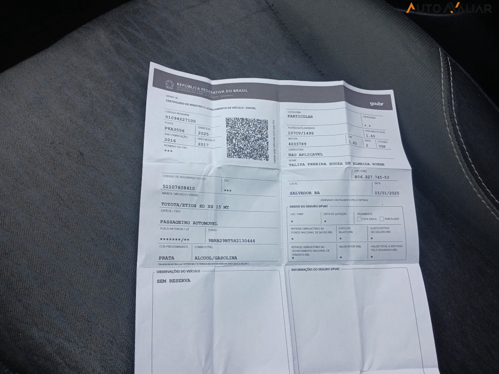 TOYOTA ETIOS 1.5 XS SEDAN 16V FLEX 4P MANUAL