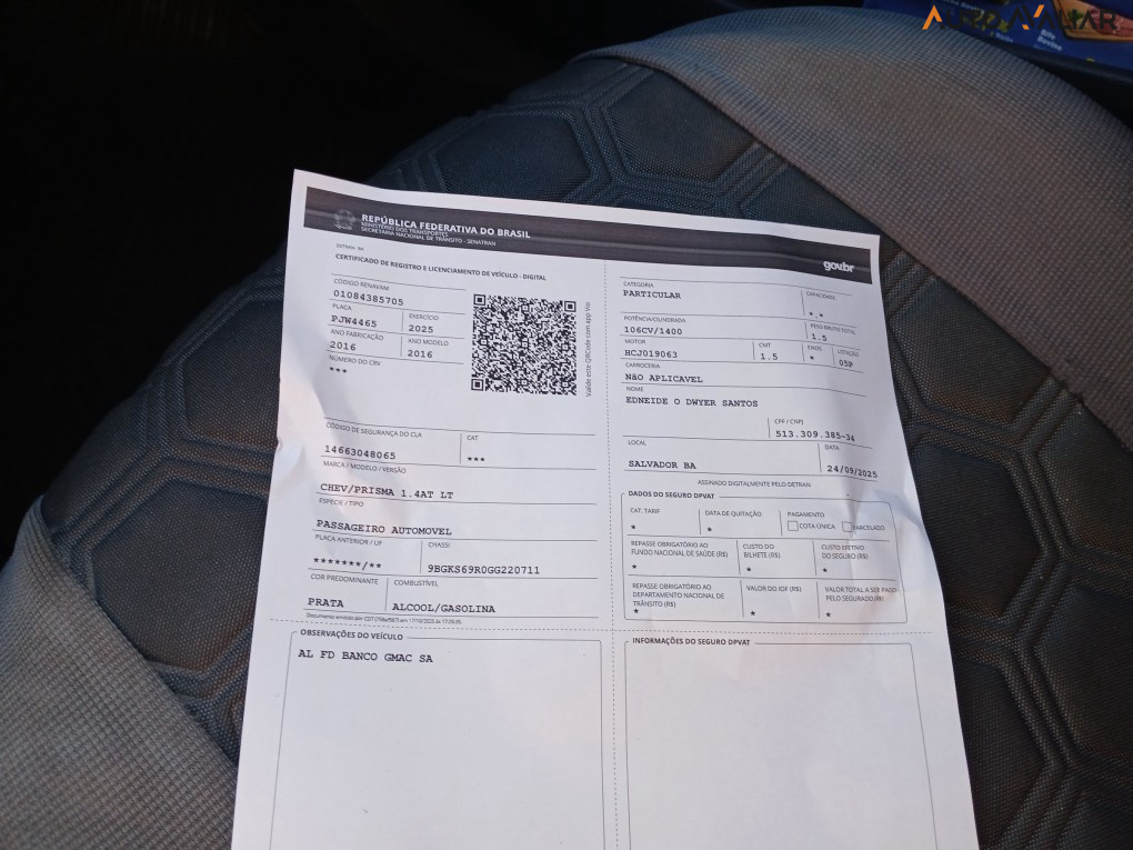 CHEVROLET PRISMA 1.4 MPFI LT 8V FLEX 4P AUTOMATICO