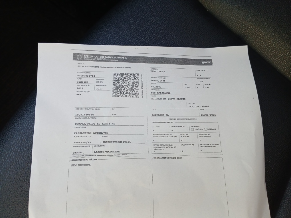 TOYOTA ETIOS 1.5 XLS SEDAN 16V FLEX 4P AUTOMATICO