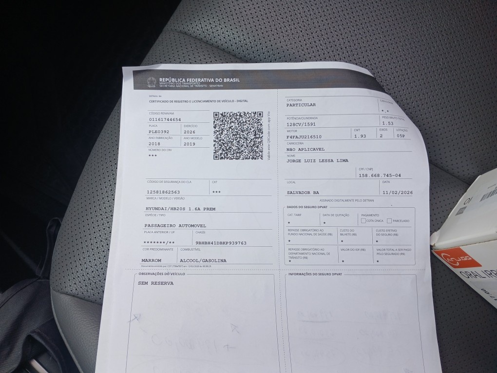 HYUNDAI HB20S 1.6 PREMIUM 16V FLEX 4P AUTOMATICO