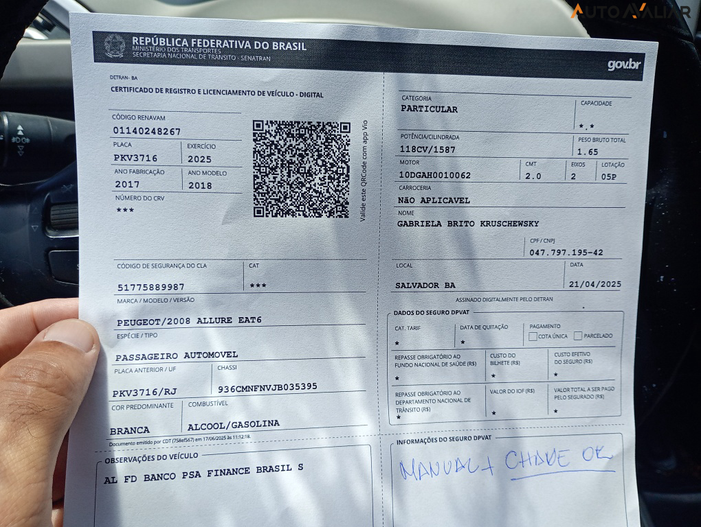 PEUGEOT 2008 1.6 16V FLEX ALLURE 4P AUTOMATICO