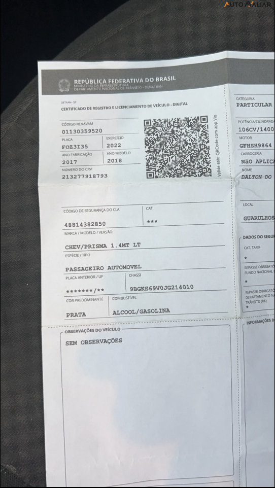 CHEVROLET PRISMA 1.4 MPFI LT 8V FLEX 4P MANUAL