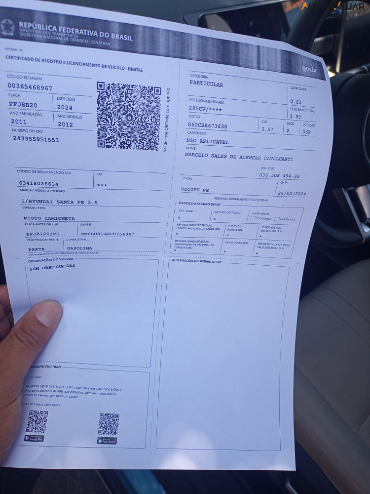 HYUNDAI SANTA FE 3.5 MPFI GLS V6 24V 285CV GASOLINA 4P AUTOMATICO