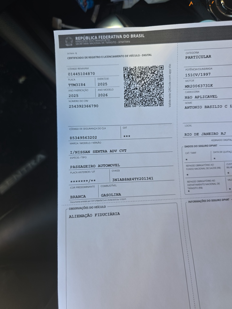 NISSAN SENTRA 2.0 16V GASOLINA ADVANCE XTRONIC