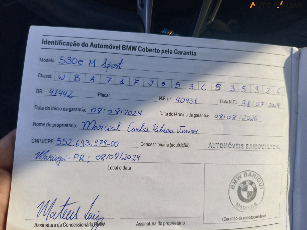 BMW 530E 2.0 TWINPOWER PHEV M SPORT AUTOM&Aacute;TICO