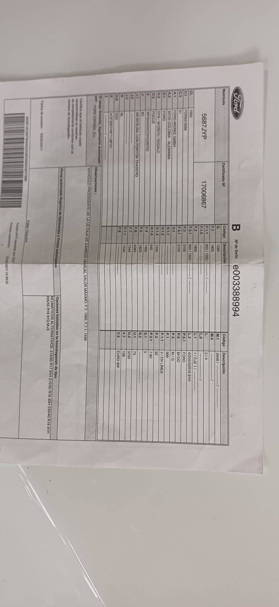 FORD FOCUS TREND+ (5P; 88KW; 120CV; CX. M; 5/2015 a 5/2018)