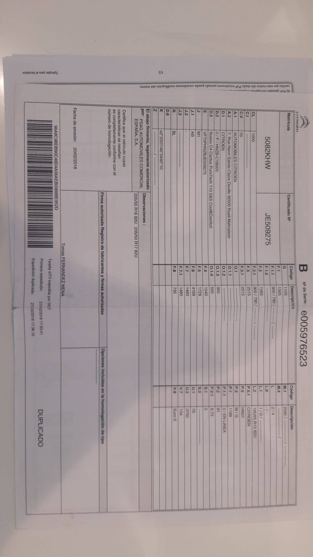 CITROEN C4 CACTUS SHINE (5P; 81KW; 110CV; CX. M; 2/2018 a 7/2018)