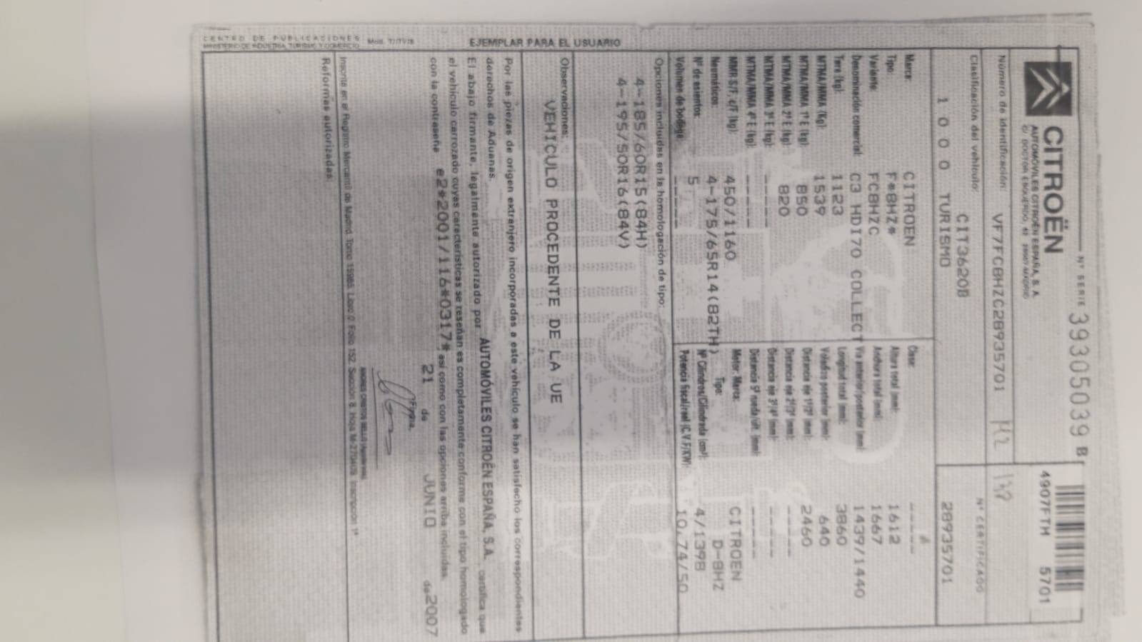 CITROEN C3 COLLECTION (5P; 50KW; 70CV; CX. M; 5/2006 a 12/2007)