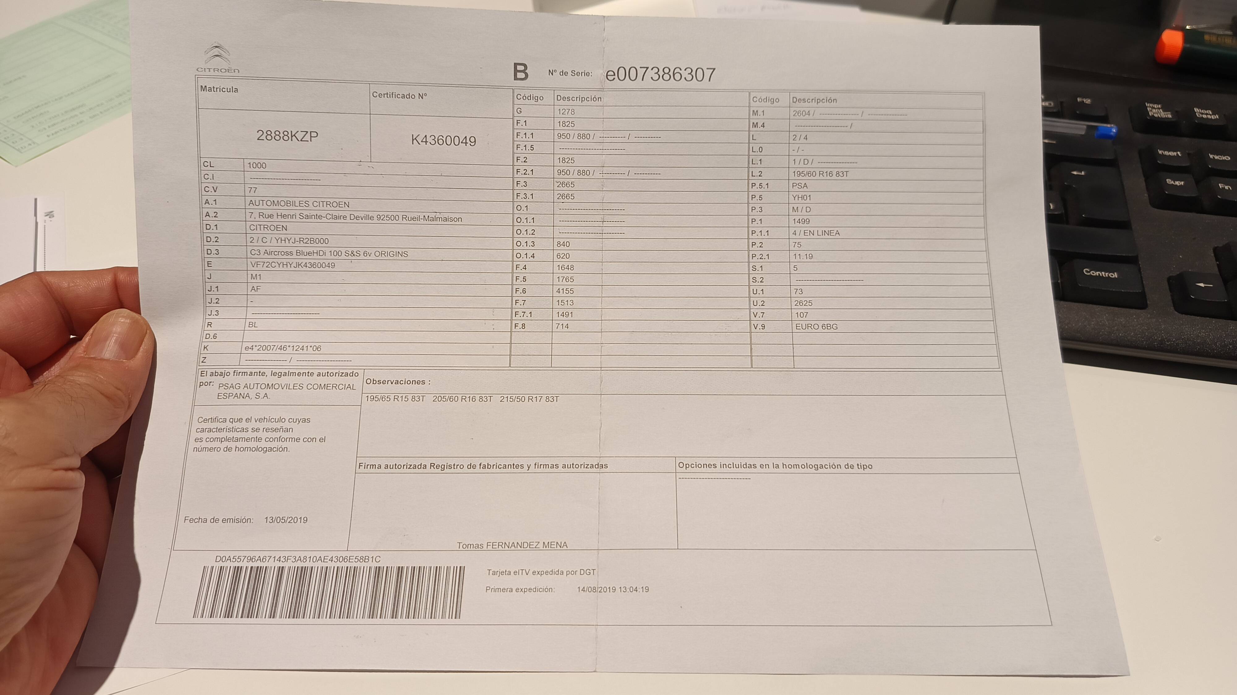 CITROEN C3 AIRCROSS DIESEL ORIGINS (5P; 75KW; 100CV; CX. M; 3/2019 a 12/2019)