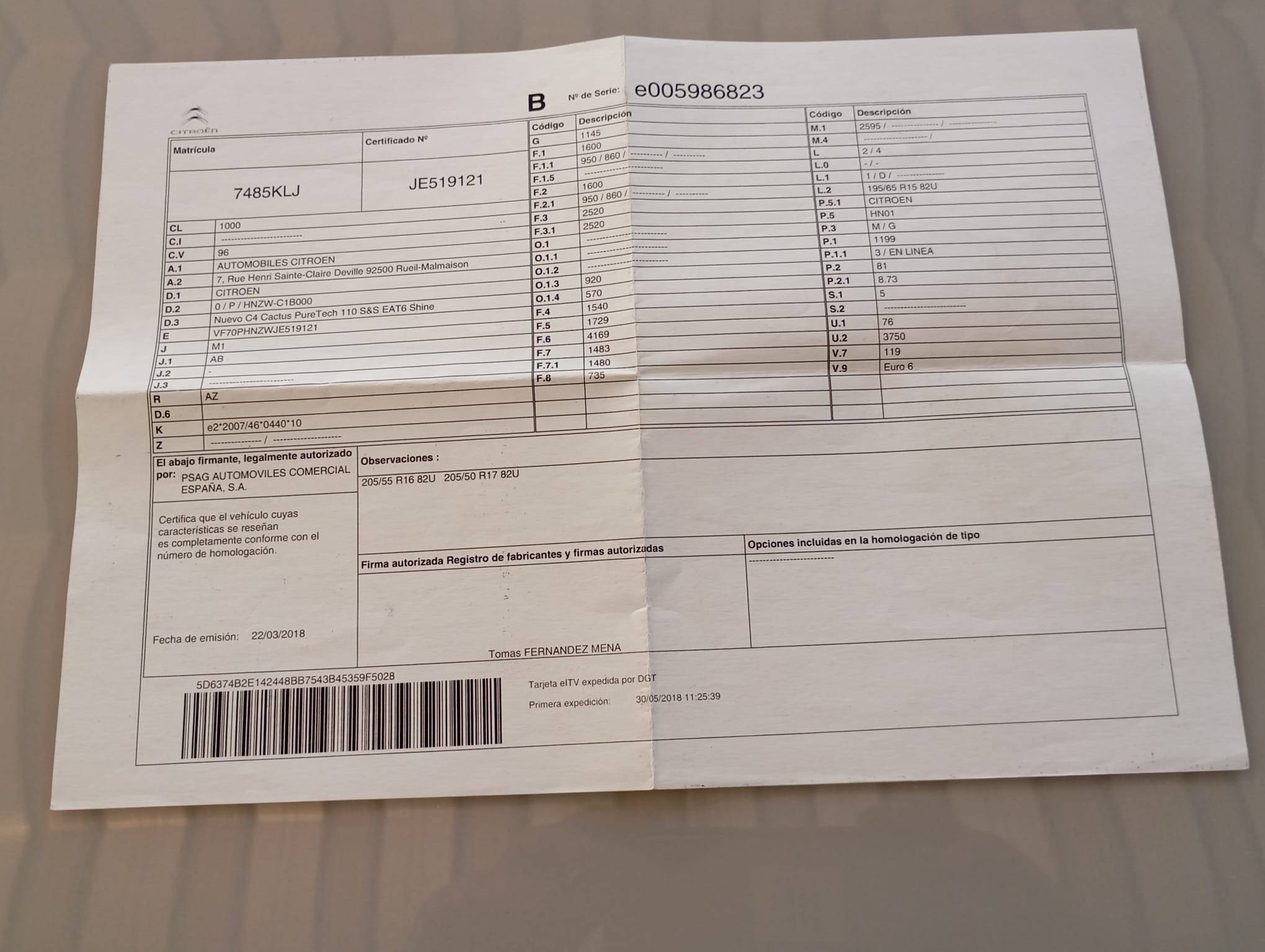 CITROEN C4 CACTUS SHINE (5P; 96KW; 130CV; CX. M; 2/2018 a 6/2019)