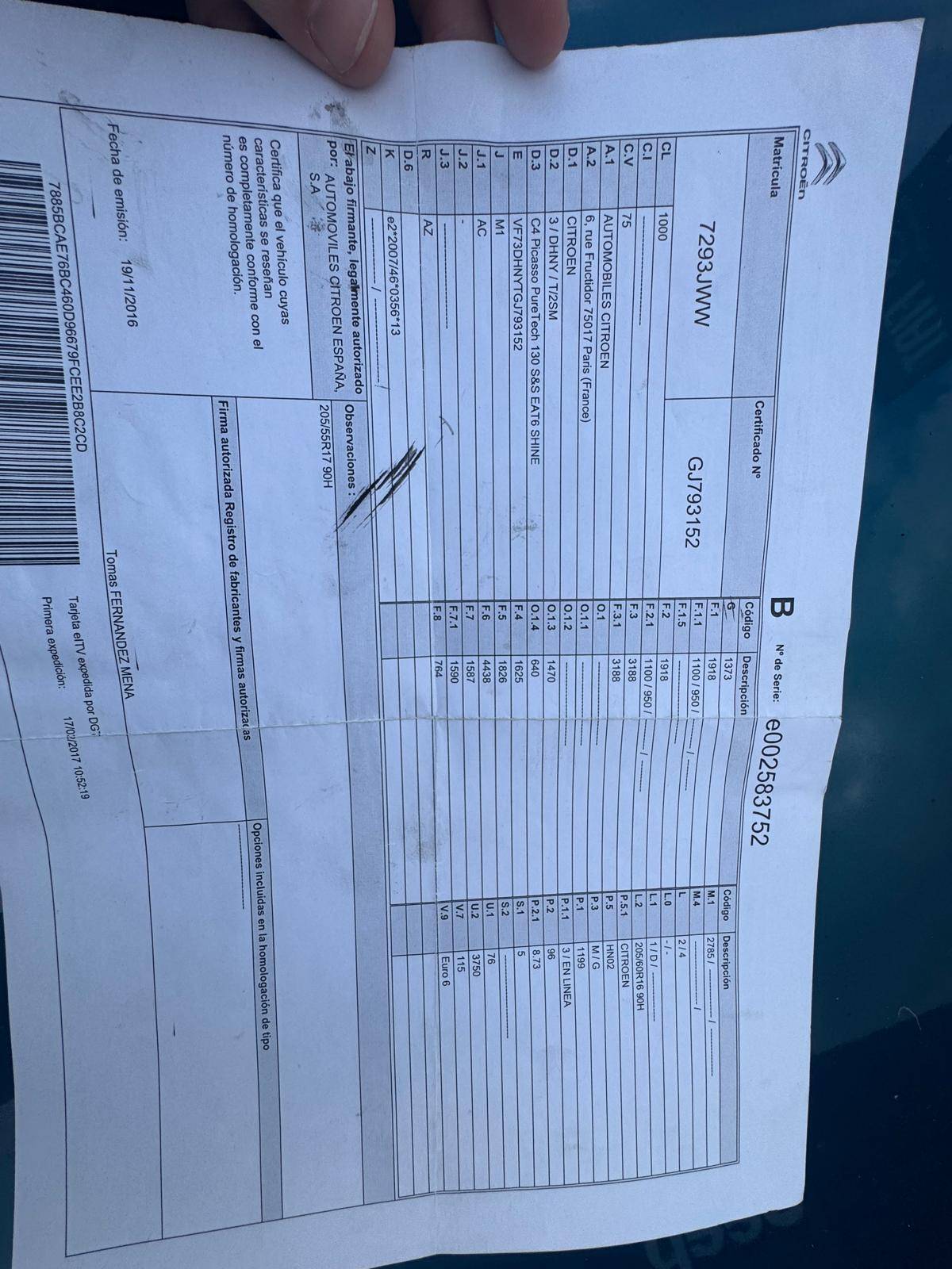 CITROEN C4 PICASSO SHINE (5P; 96KW; 130CV; CX. M; 7/2016 a 5/2017)