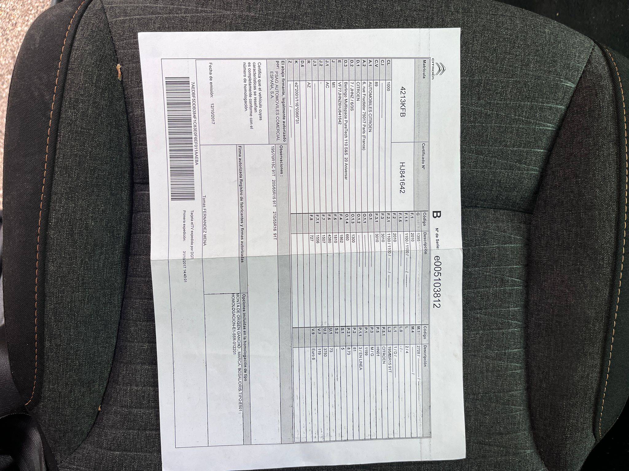 CITROEN BERLINGO COMBI DIESEL 20 ANIVERSARIO (5P; 73KW; 100CV; CX. M; 2/2017 a 5/2018)