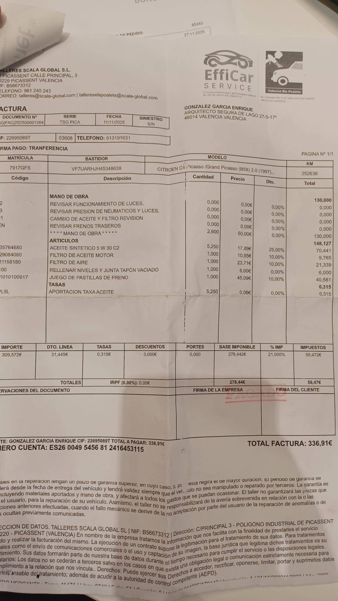 CITROEN C4 GRAND PICASSO SX (5P; 100KW; 138CV; CX. M; 10/2006 a 10/2008)