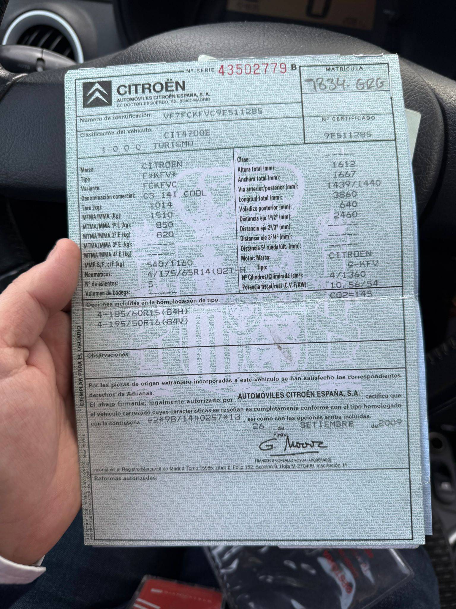 CITROEN C3 COOL (5P; 55KW; 75CV; CX. M; 5/2008 a 12/2009)