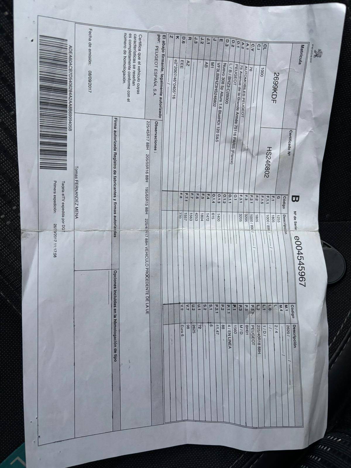 PEUGEOT 308 ALLURE (5P; 88KW; 120CV; CX. M; 5/2015 a 6/2017)