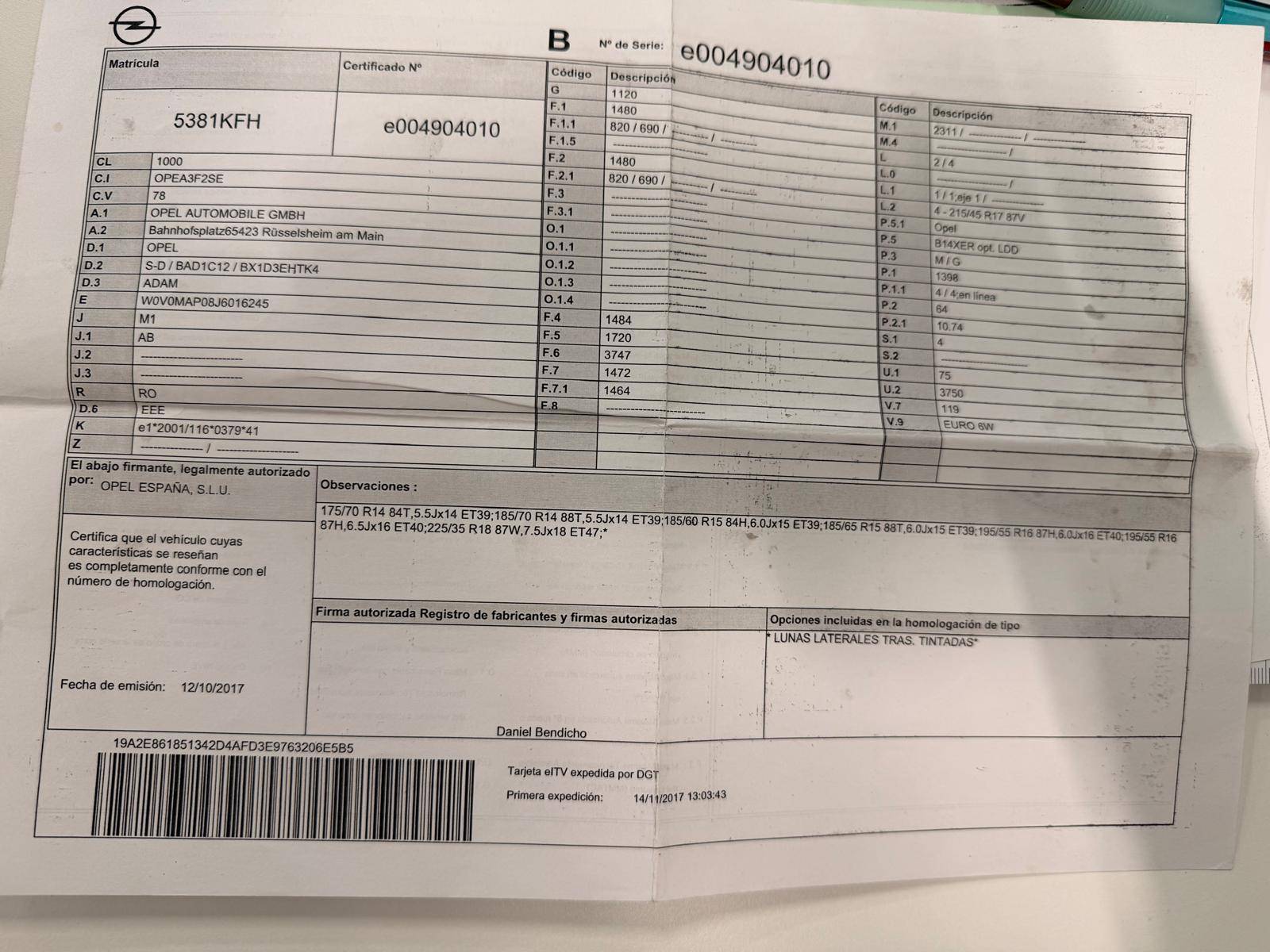 OPEL ADAM GLAM (3P; 64KW; 87CV; CX. M; 12/2014 a 4/2018)