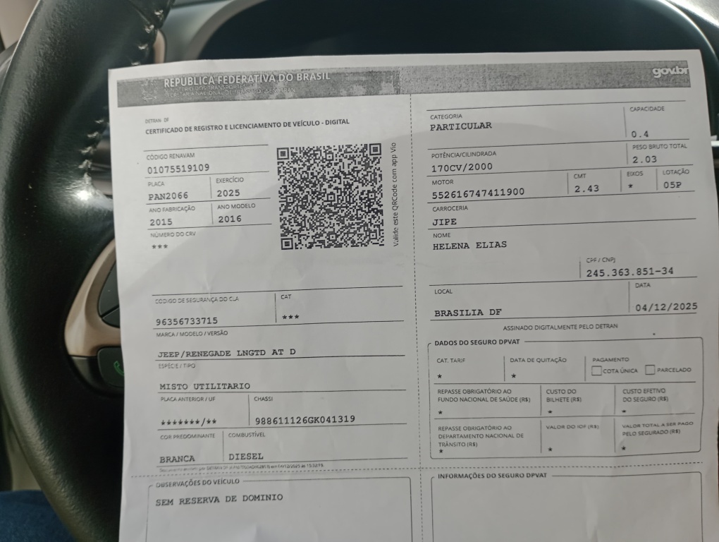 JEEP RENEGADE 2.0 16V TURBO DIESEL LONGITUDE 4P 4X4 AUTOMATICO