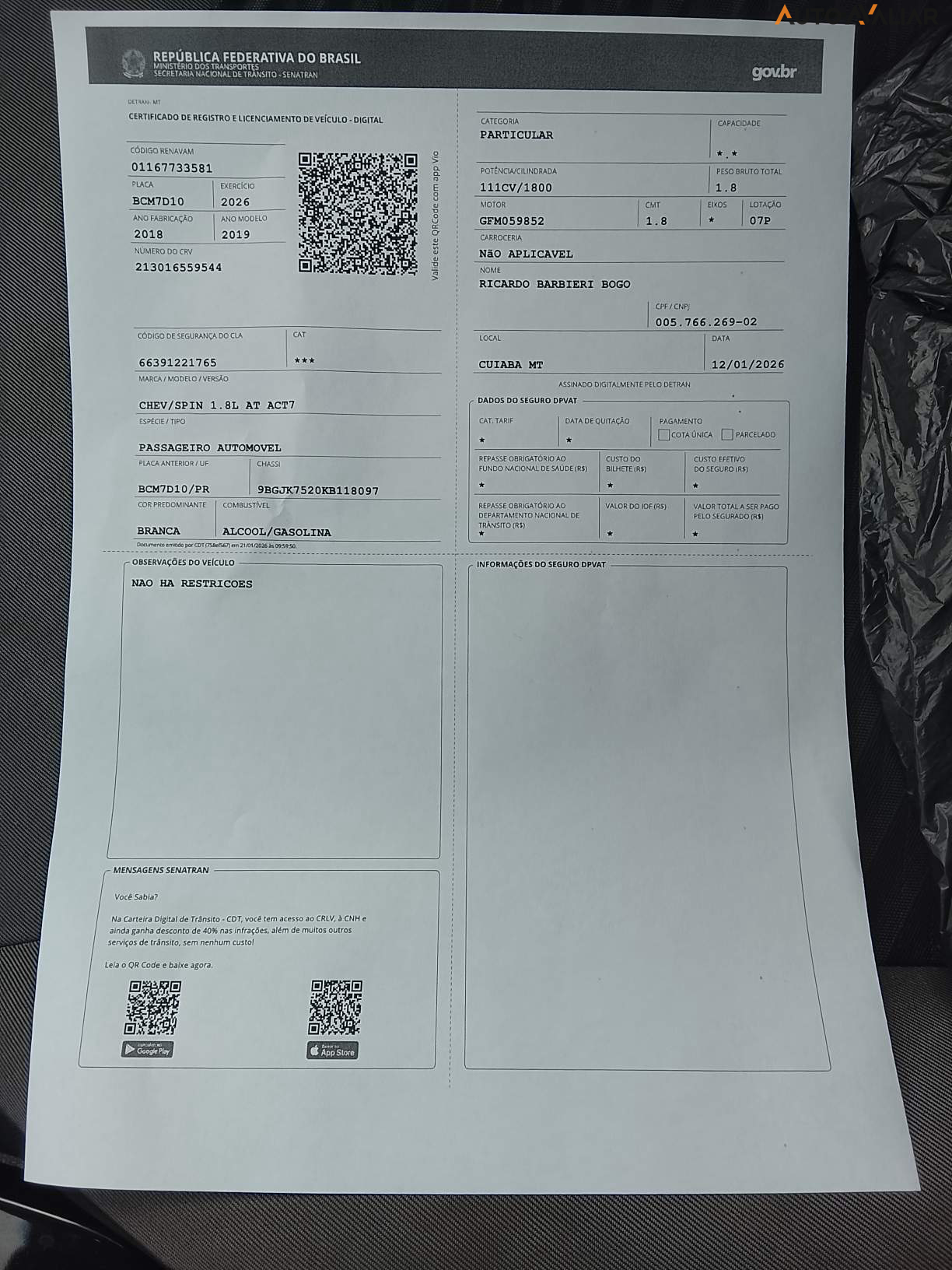 CHEVROLET SPIN 1.8 ACTIV7 8V FLEX 4P AUTOMATICO