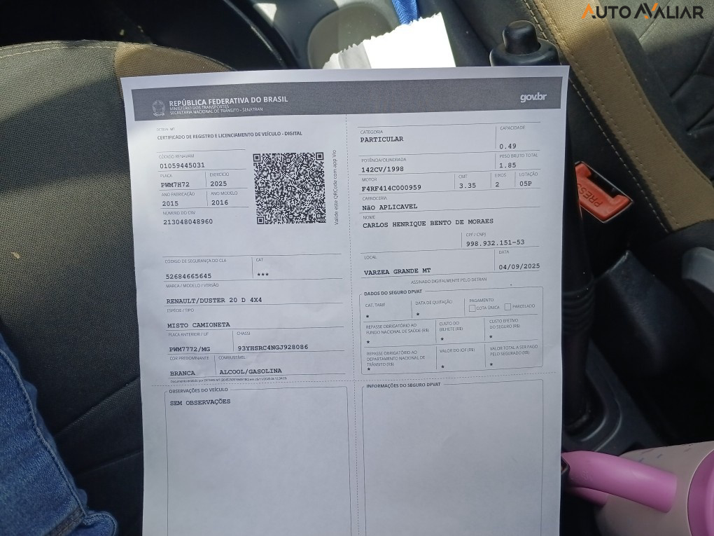 RENAULT DUSTER 2.0 DYNAMIQUE 4X4 16V FLEX 4P MANUAL