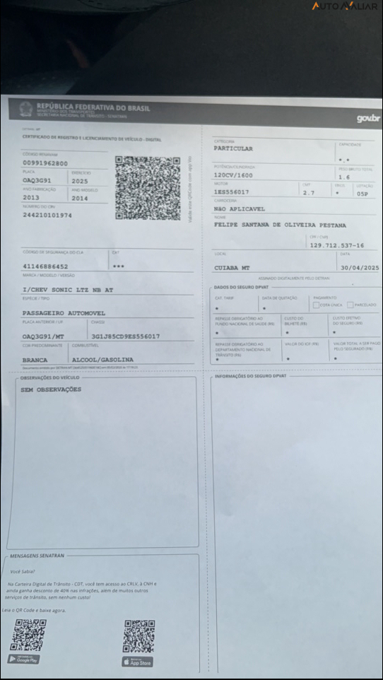 CHEVROLET SONIC LTZ 1.6 16V (AT) (FLEXPOWER)