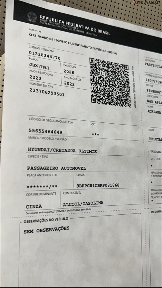 HYUNDAI CRETA 2.0 FLEX ULTIMATE AUTOM&Aacute;TICO